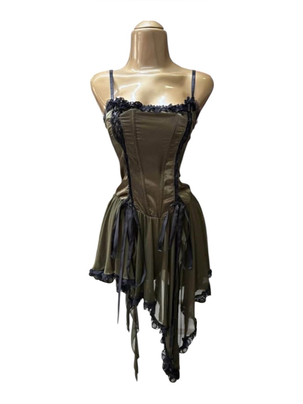 Tricks n Treatz Dolls Kill Asymmetrical Dress Olive